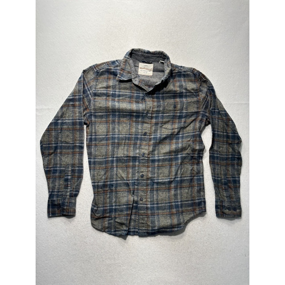 Weatherproof Vintage Shirt Mens Medium Gray Plaid Flannel Long Sleeve Button Up